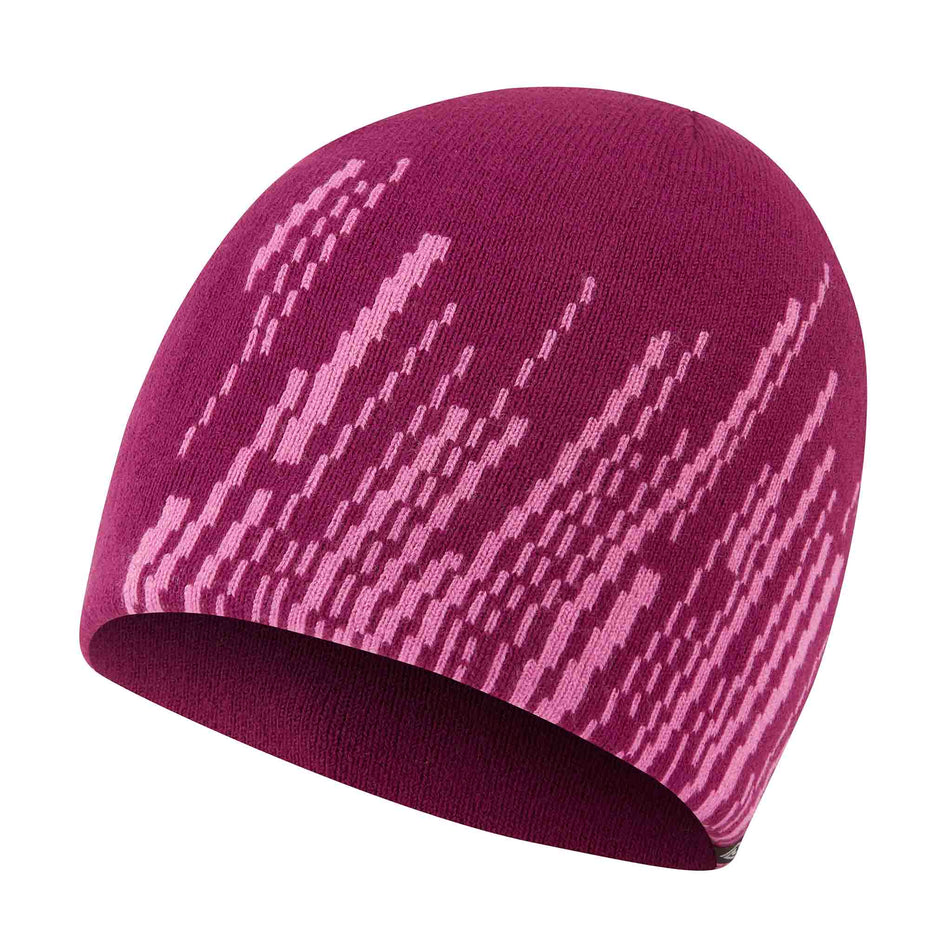 Front view of the Ronhill Unisex Run Beanie in the Blackcurrant/Orchid colourway.