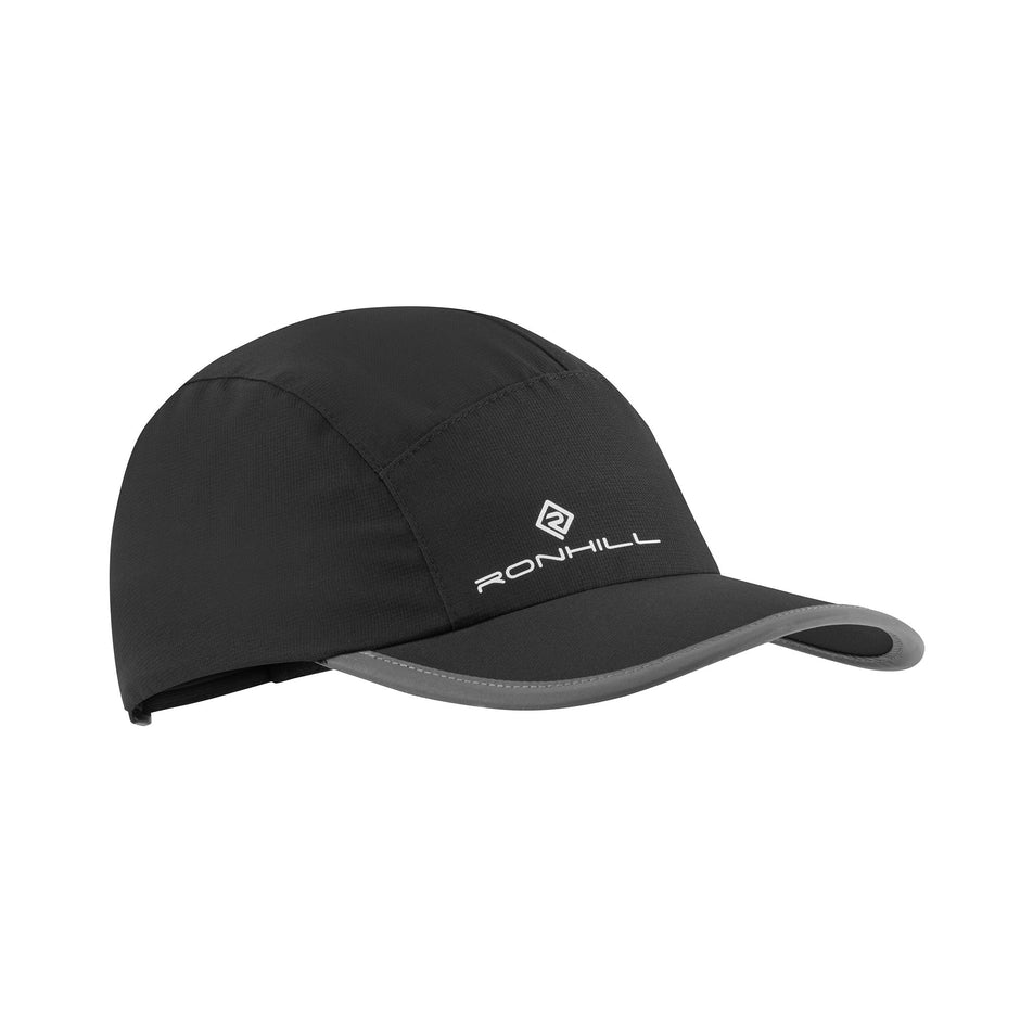 Angled view of the Ronhill Unisex Storm Cap in the All Black colourway. (8749307592866)