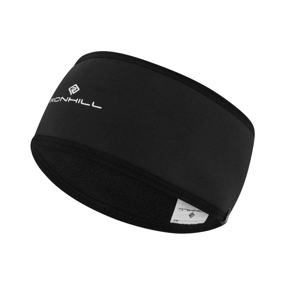 Front view of a the Ronhill Unisex Wind-Block Headband in the All Black colourway. (8749269614754)