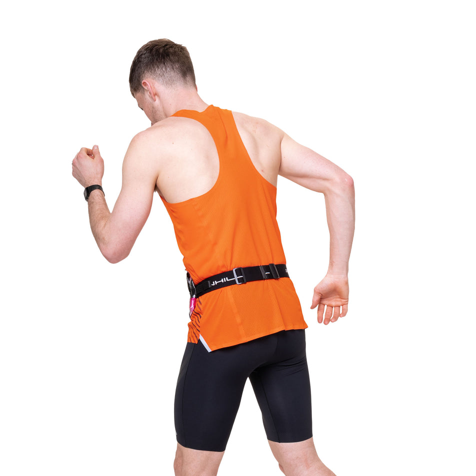 Back view of a model wearing the Ronhill Race Number Belt in the All Black colourway.