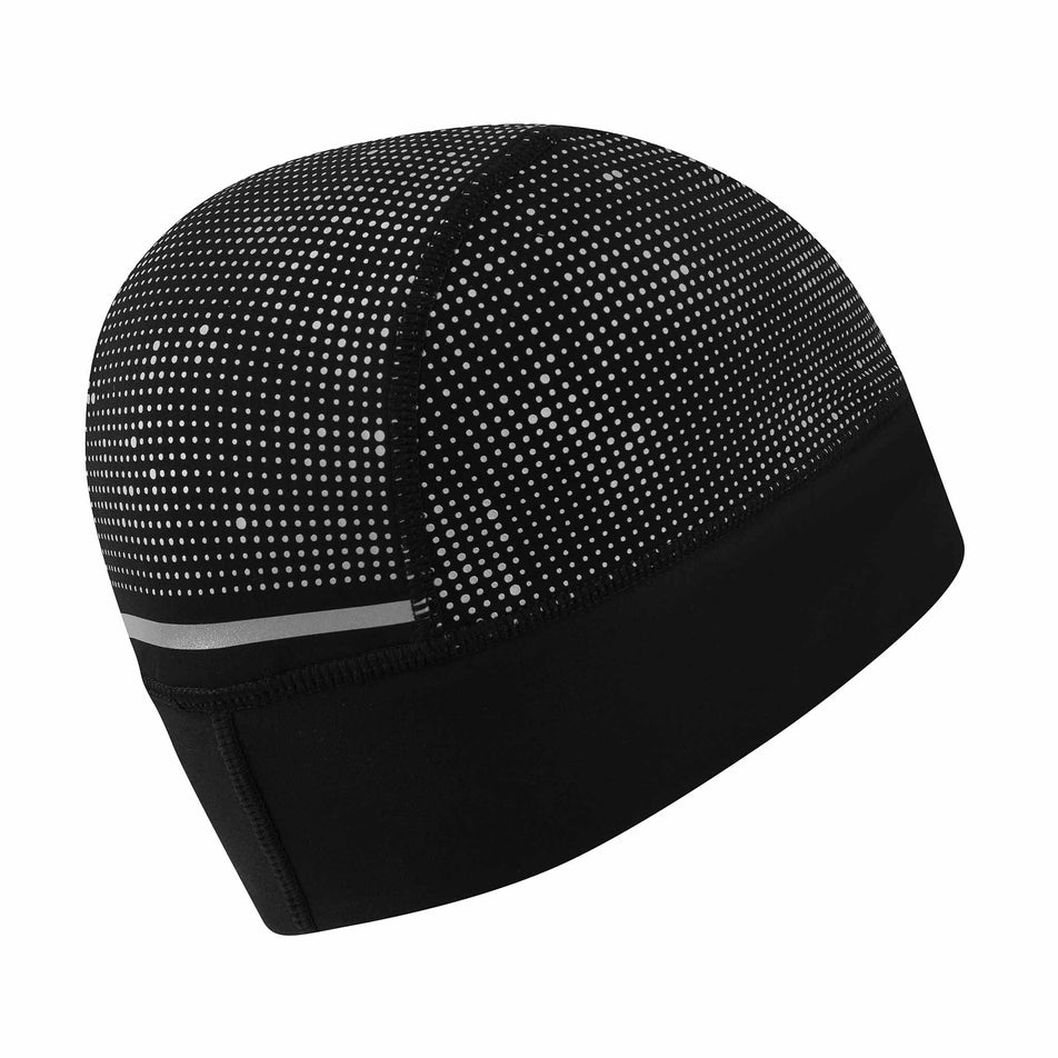 Back view of a model wearing the Ronhill Unisex Reflect Beanie in the Black/Reflect colourway.