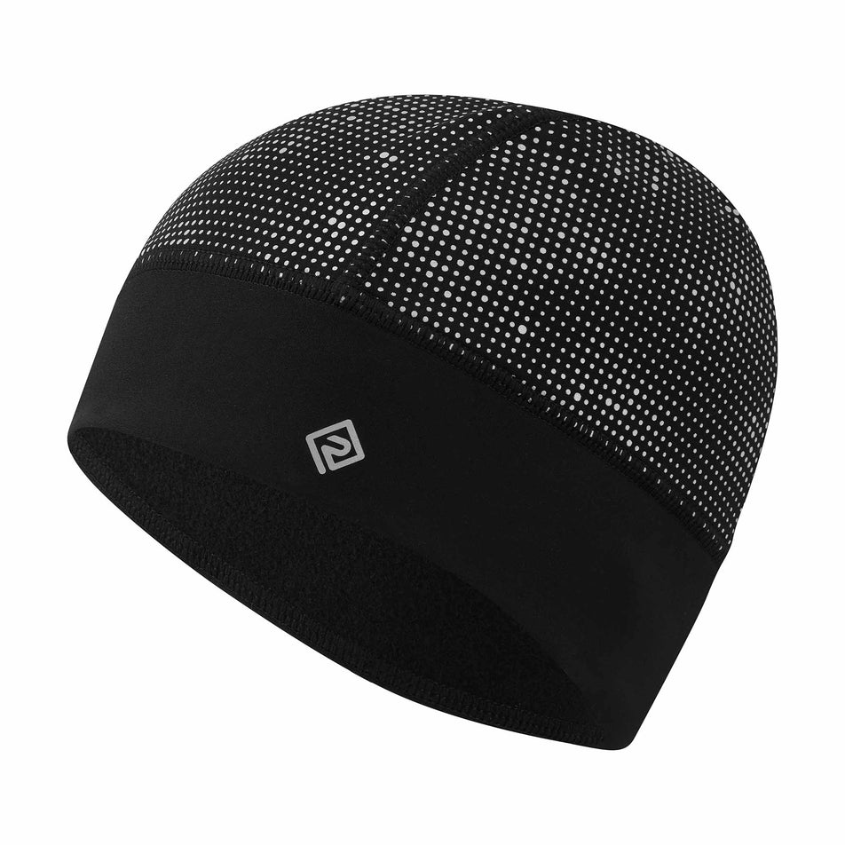 Front view of the Ronhill Unisex Reflect Beanie in the Black/Reflect colourway.