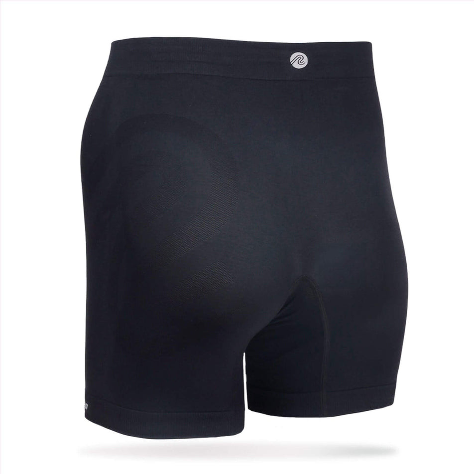 The back of a Runderwear Men's Running Boxer in the Black colourway (8742144409762)