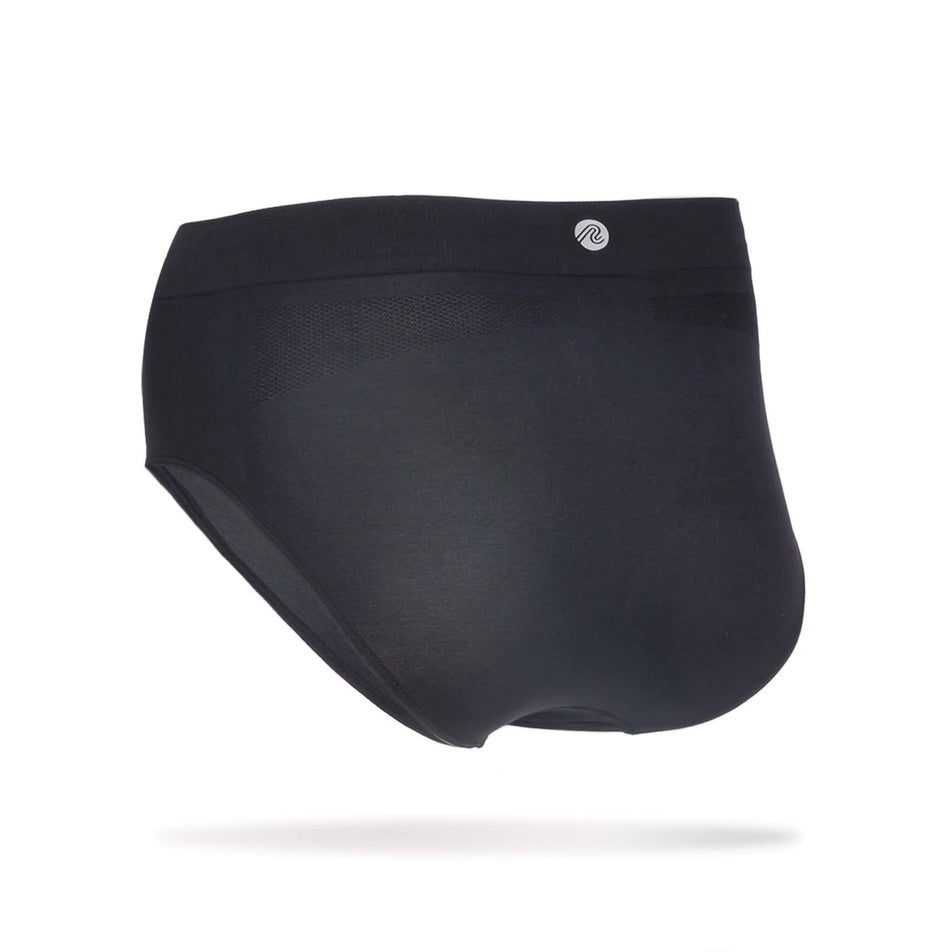 The back of a Runderwear Men's Running Brief in the Black colourway (8742141198498)