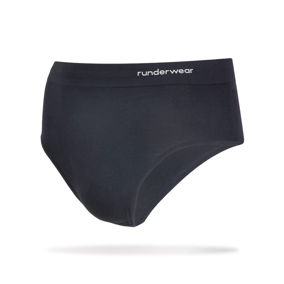 The front of a Runderwear Men's Running Brief in the Black colourway (8742141198498)