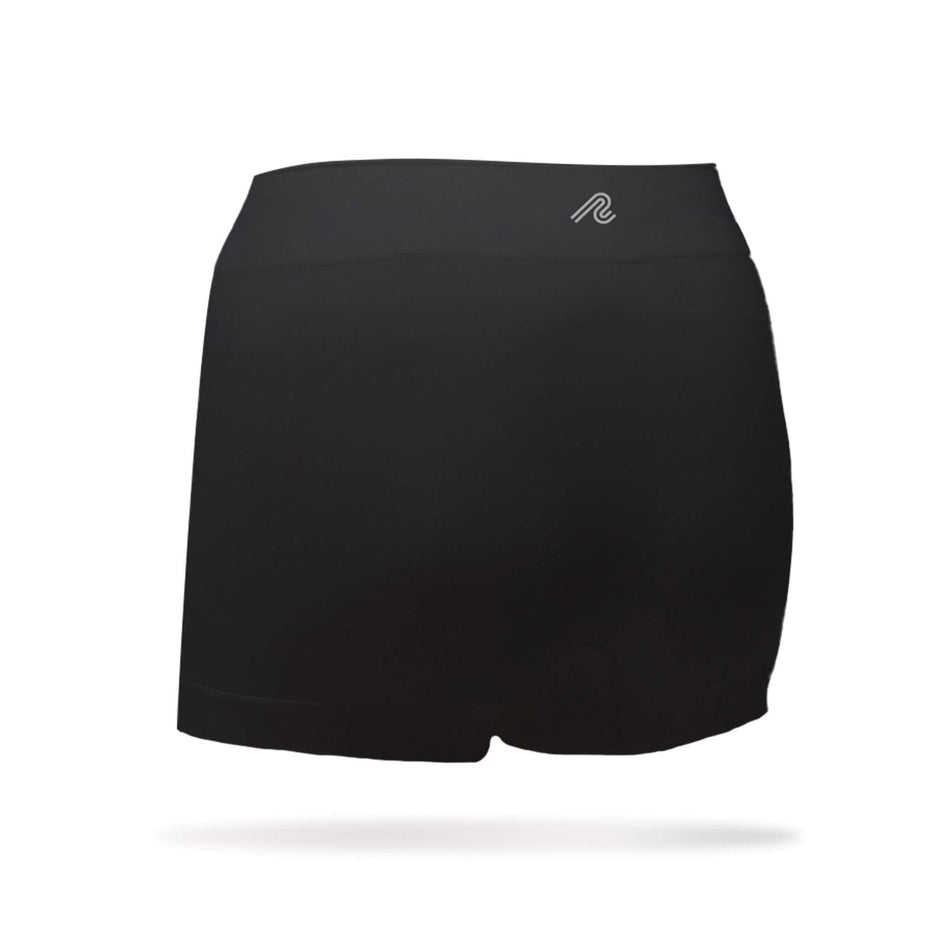 The back of a Runderwear Women's Running Boy_Short in the Black colourway (8742158008482)