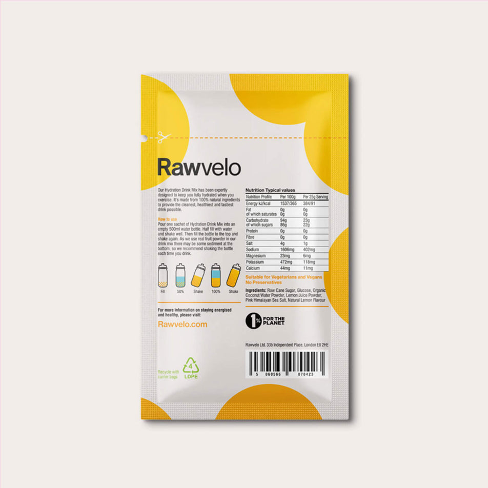 Back of a Rawvelo Hydration Drink Mix Sachet - Lemon flavour (8332526026914)