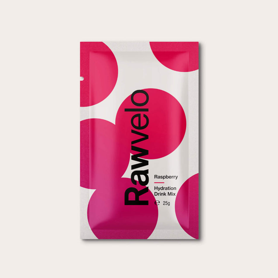 Front of a Rawvelo Hydration Drink Mix Sachet - Raspberry flavour (8332527239330)