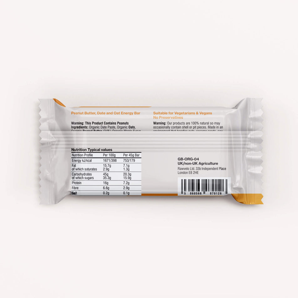 Back of a Peanut Butter Organic Energy Bar's packaging (8332522094754)