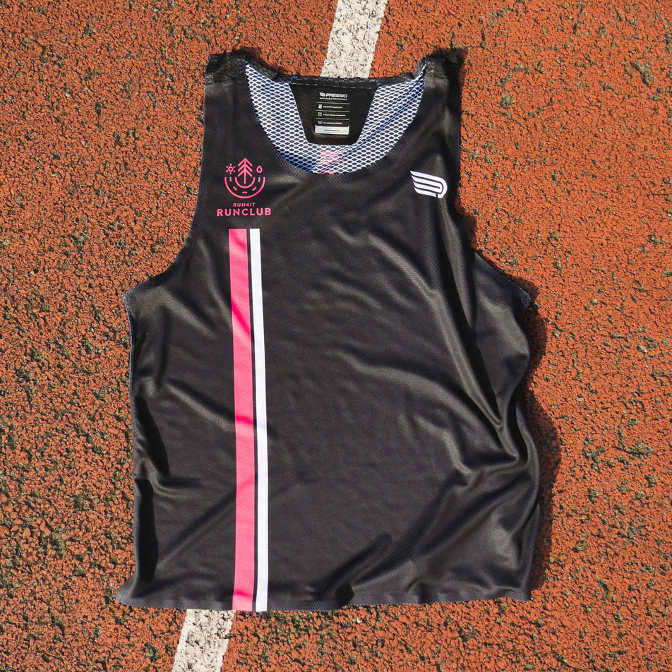 Front view of the Pressio Run4It Run Club Men's Elite Singlet. (8489124266146)