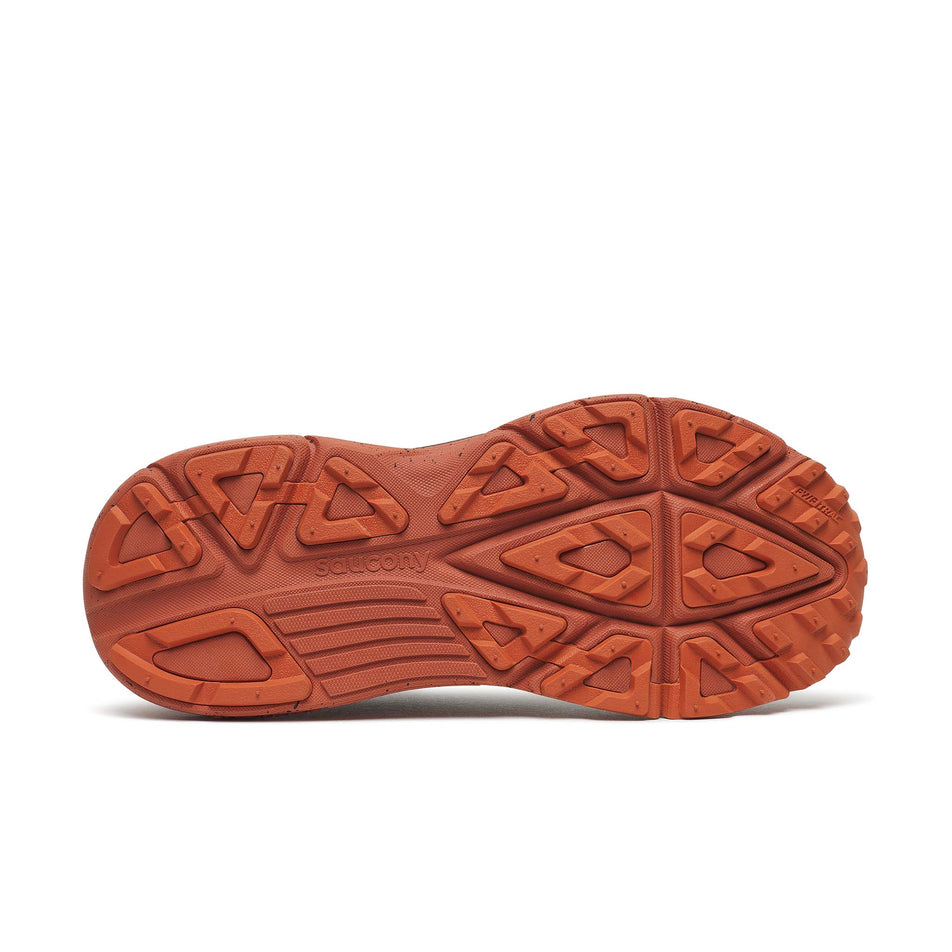 The outsole of the right shoe from a pair of Saucony Men's Guide TR Running Shoes in the Carbon/Rust colourway.