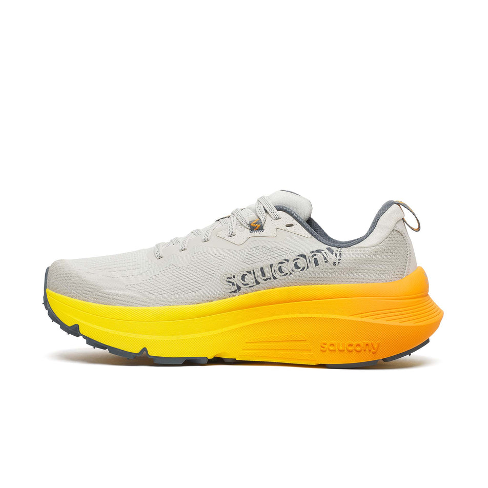Medial view of the right shoe from a pair of Saucony Men's Guide TR Running Shoes in the Quartz/Cyber colourway.