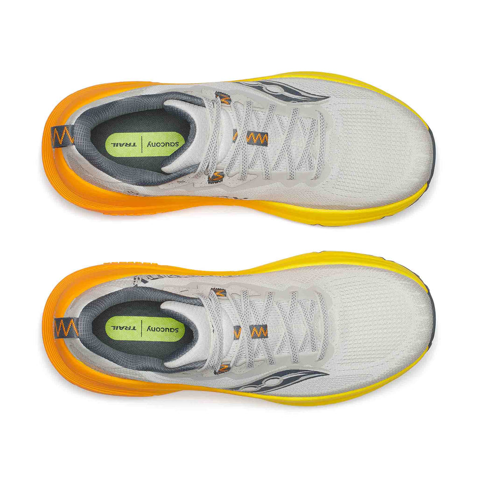 The uppers of a pair of Saucony Men's Guide TR Running Shoes in the Quartz/Cyber colourway.
