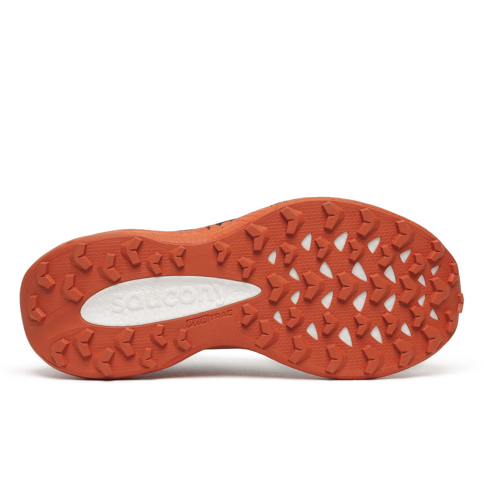 The outsole of the right shoe from a pair of Saucony Men's Ride TR3 Running Shoes in the Black/Rust colourway.