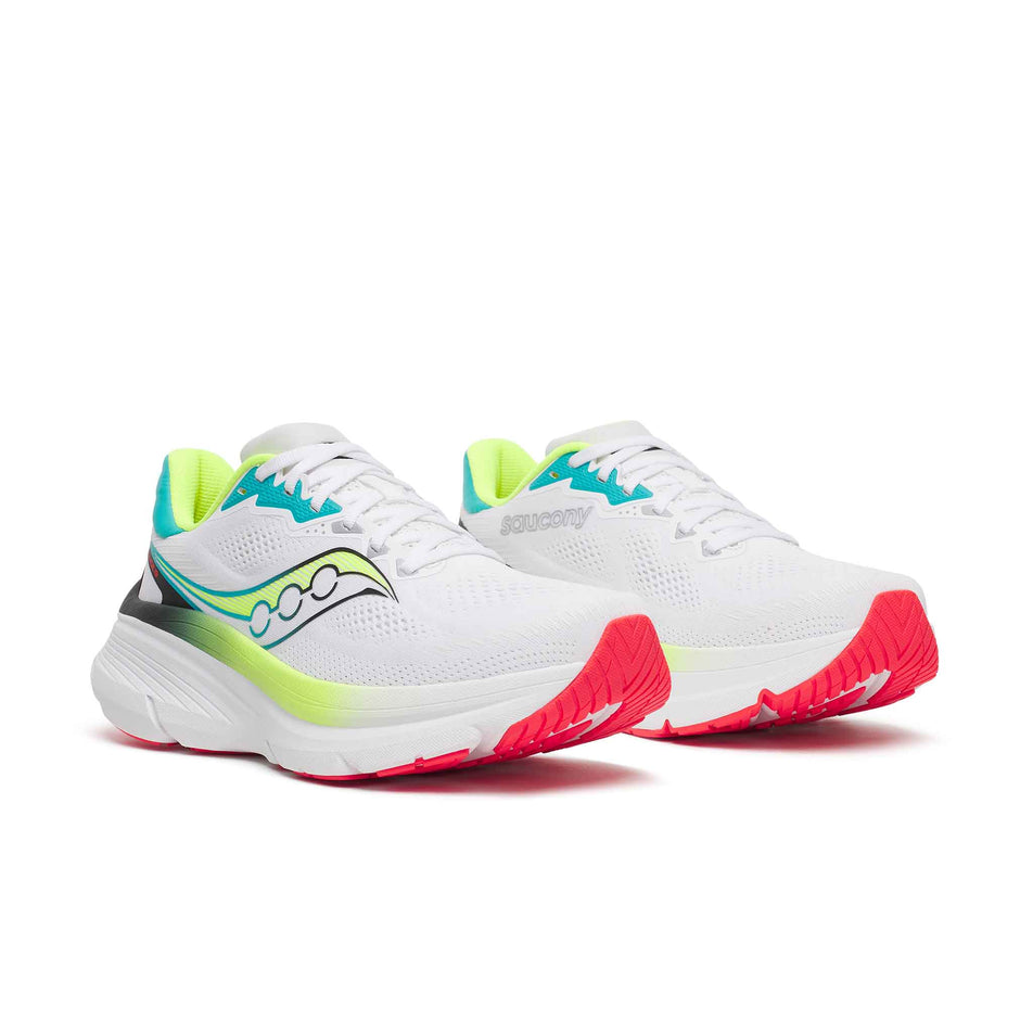 A pair of Saucony Men's Guide 19 Running Shoes in the White/Citron colourway.