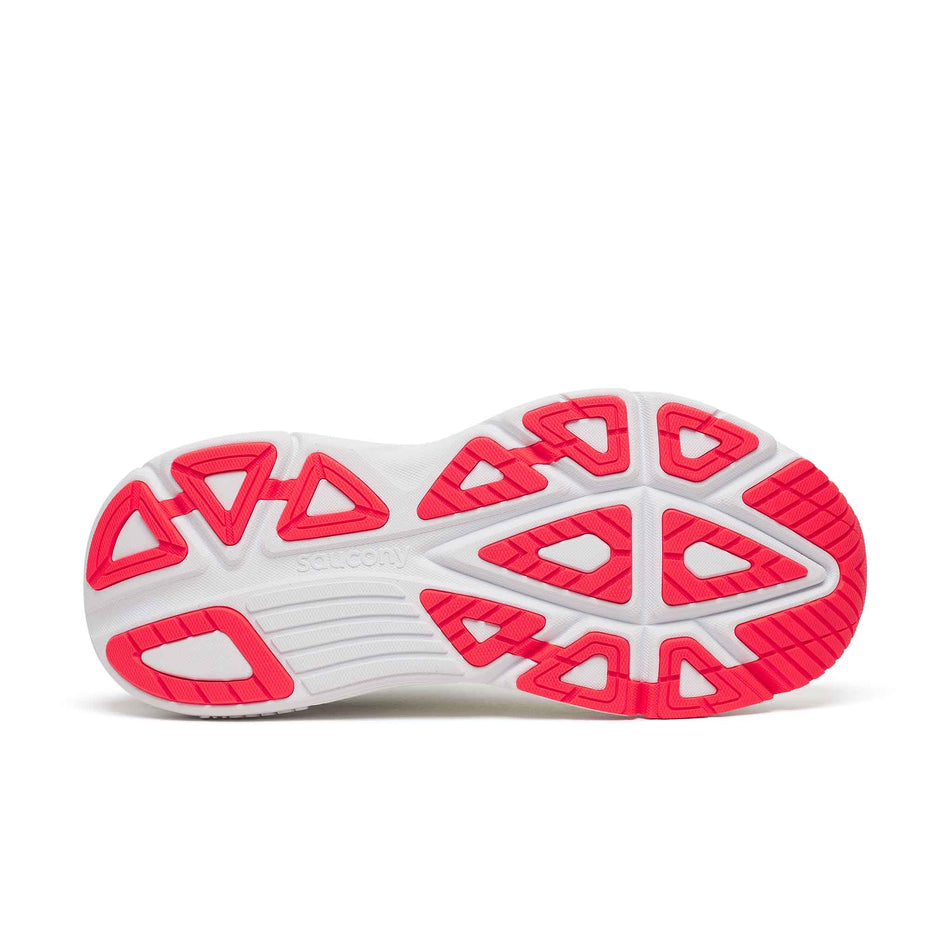 The outsole of the right shoe from a pair of Saucony Men's Guide 19 Running Shoes in the White/Citron colourway.