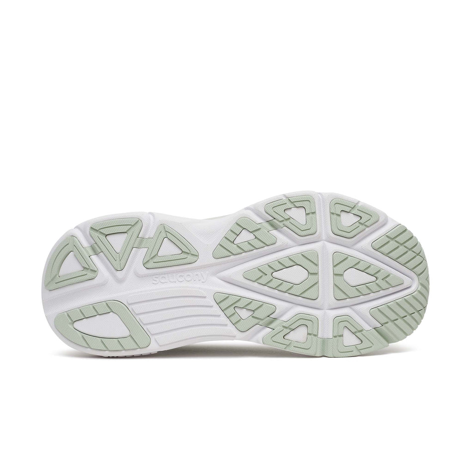 The outsole of the right shoe from a pair of Saucony Women's Guide 19 Running Shoes in the Cast/Silver colourway.