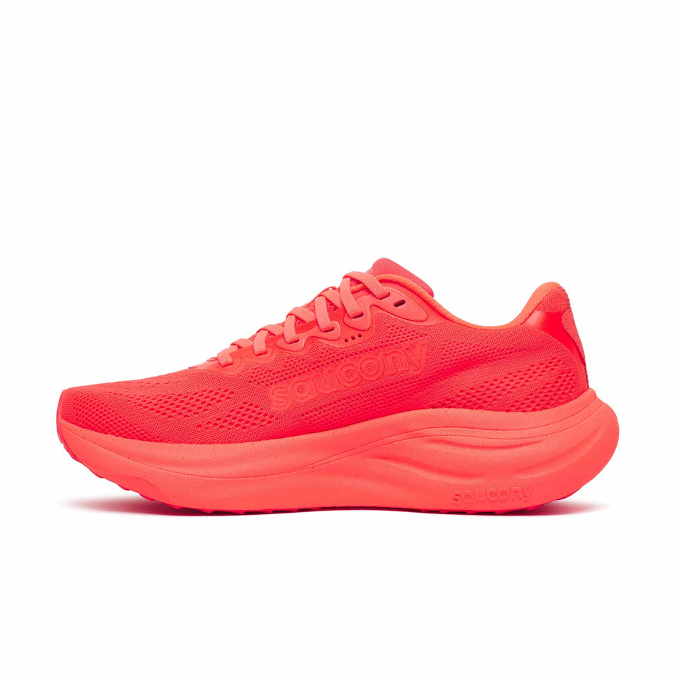 Medial view of the right shoe from a pair of Saucony Women's Ride 19 Running Shoes in the Vizired colourway.