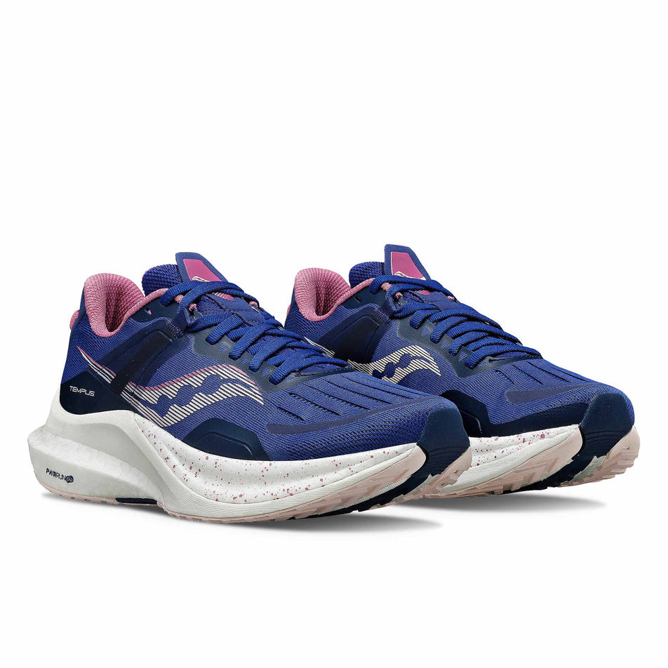 A pair of Saucony Women's Tempus Running Shoes in the Navy/Orchid colourway (8153520930978)