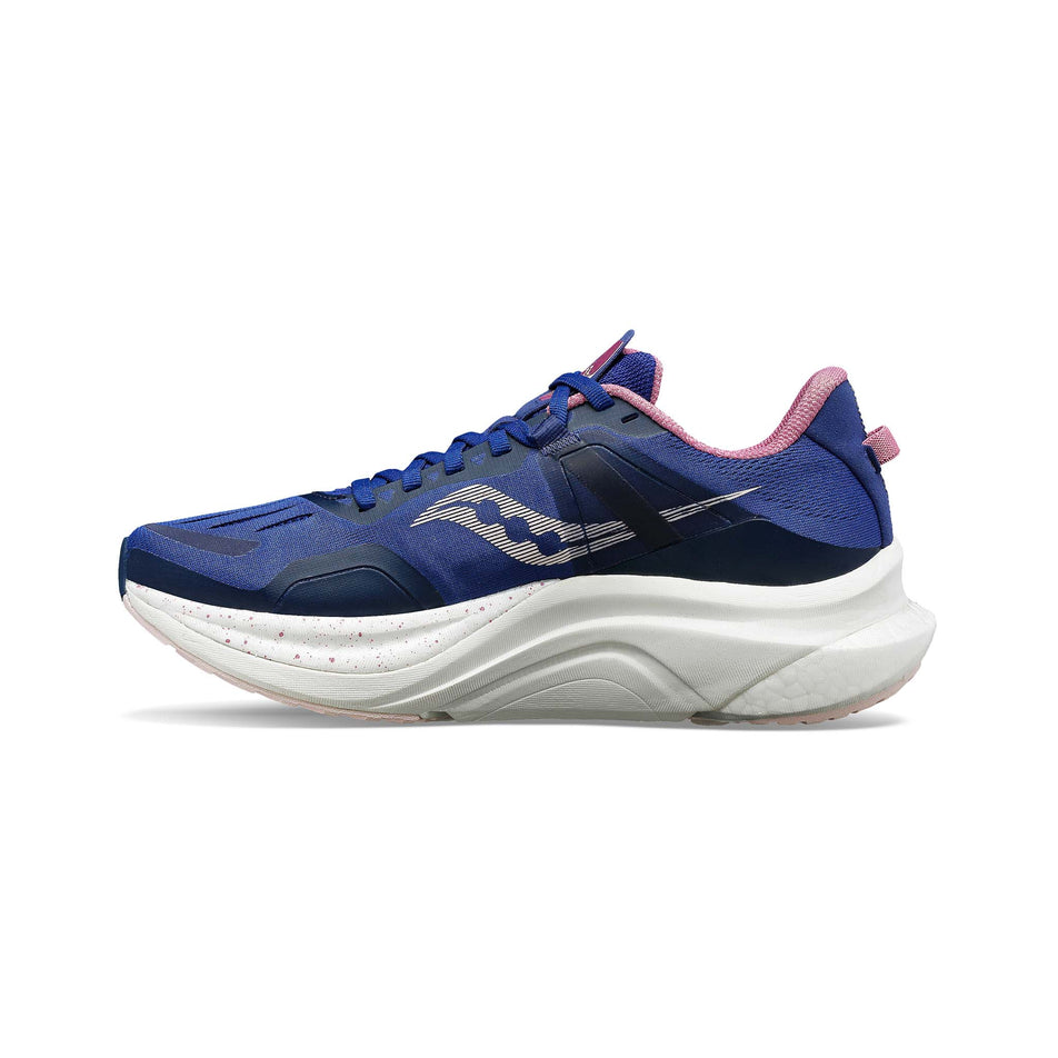 Medial side of the left shoe from a pair of Saucony Women's Tempus Running Shoes in the Navy/Orchid colourway (8153520930978)