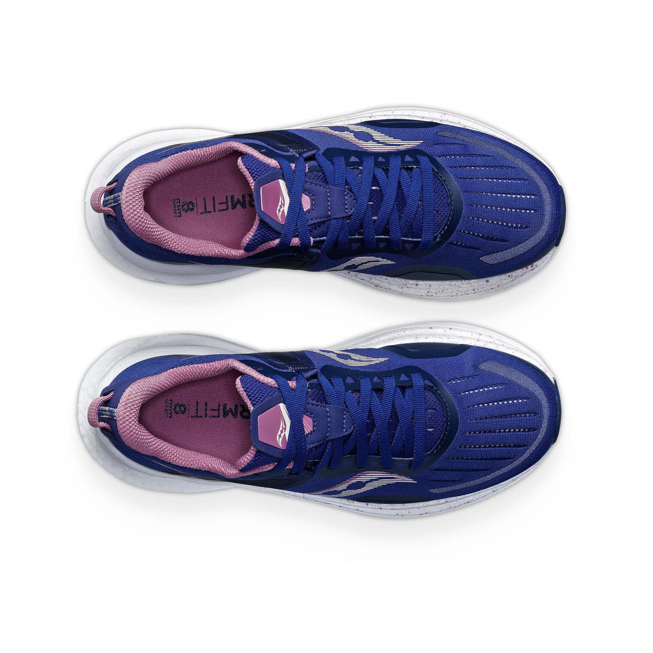 The uppers on a pair of Saucony Women's Tempus Running Shoes in the Navy/Orchid colourway (8153520930978)