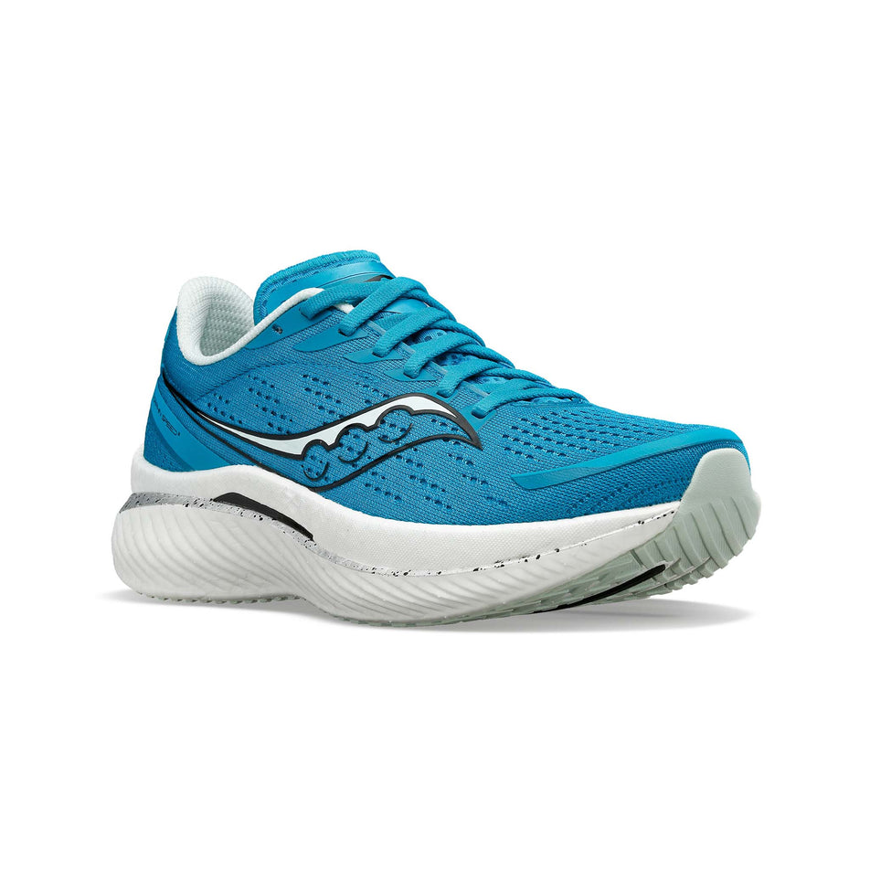 Lateral side of the right shoe from a pair of Saucony Women's Endorphin Speed 3 Running Shoes in the Ink/Silver colourway (7996811247778)