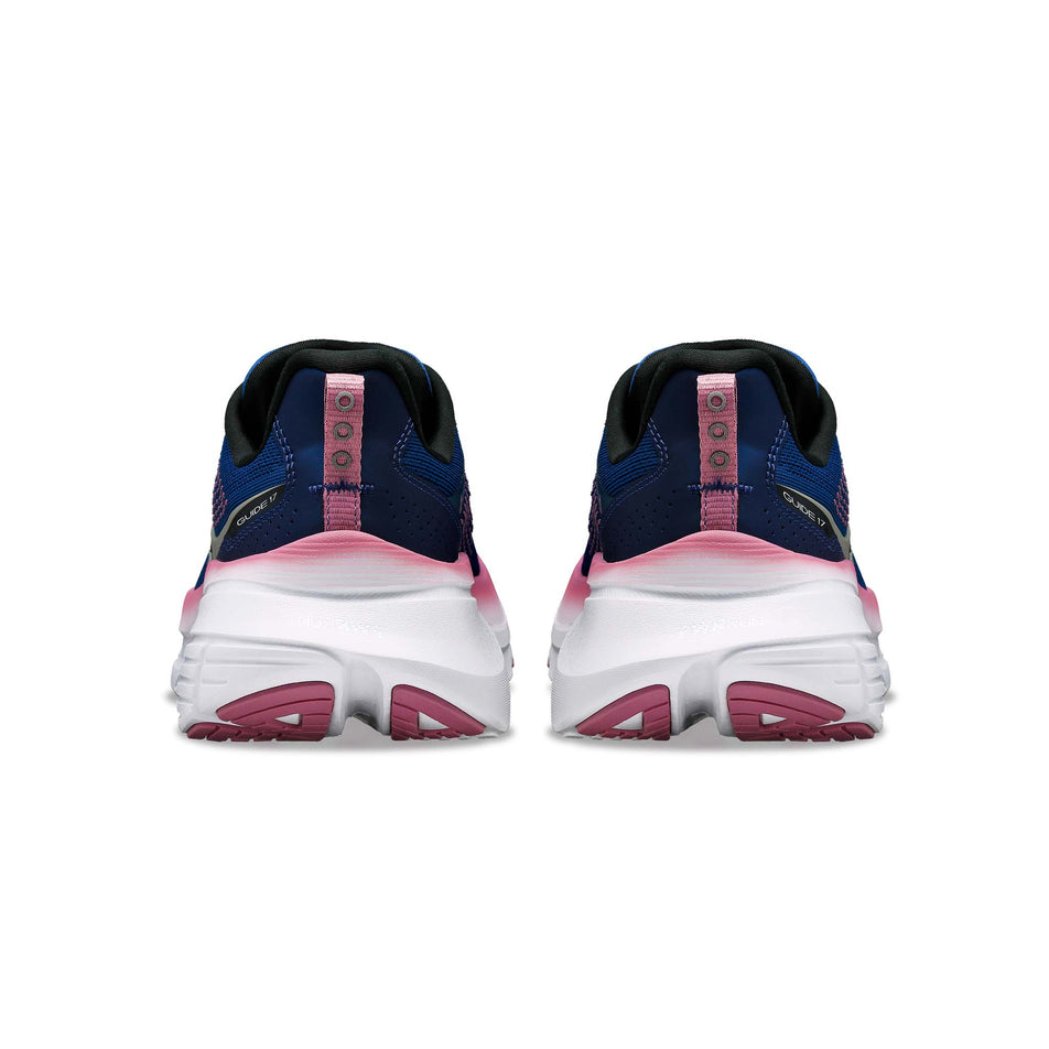 The back of a pair of Saucony Women's Guide 17 Running Shoes in the Navy/Orchid colourway (8144932896930)