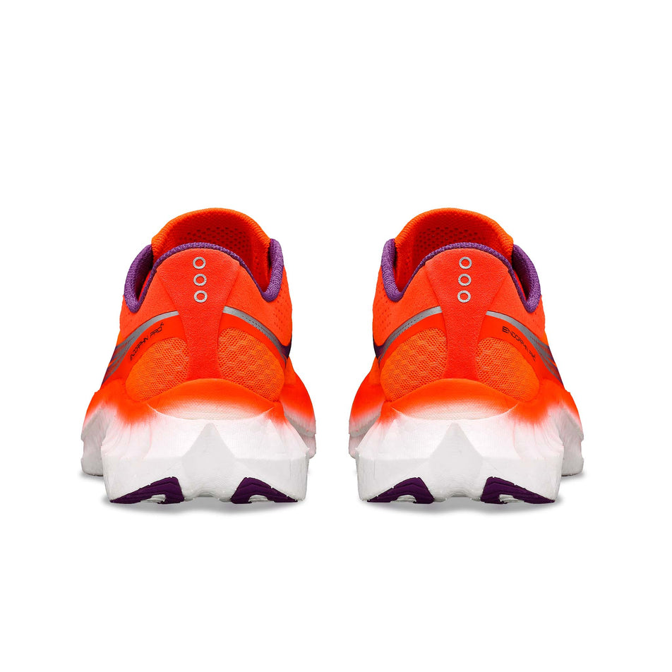 The back of a pair of Saucony Women's Endorphin Pro 4 Running Shoes in the Vizired colourway (8164420812962)