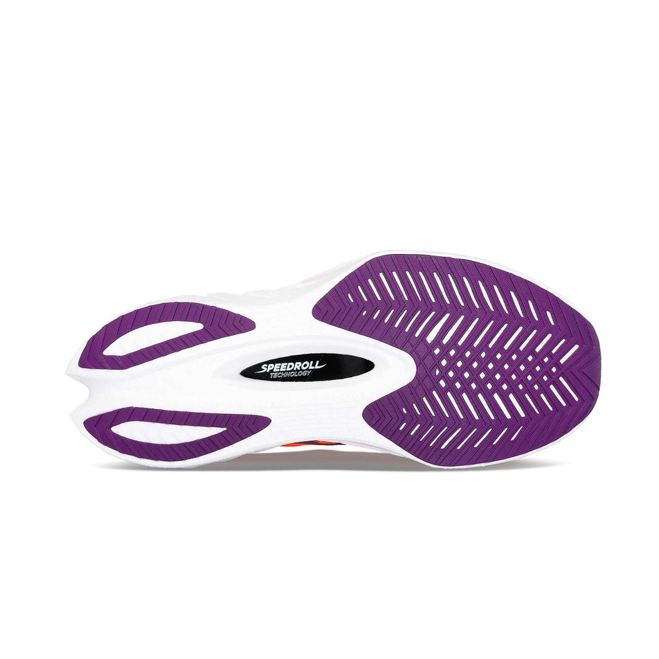 Outsole of the right shoe from a pair of Saucony Women's Endorphin Pro 4 Running Shoes in the Vizired colourway (8164420812962)