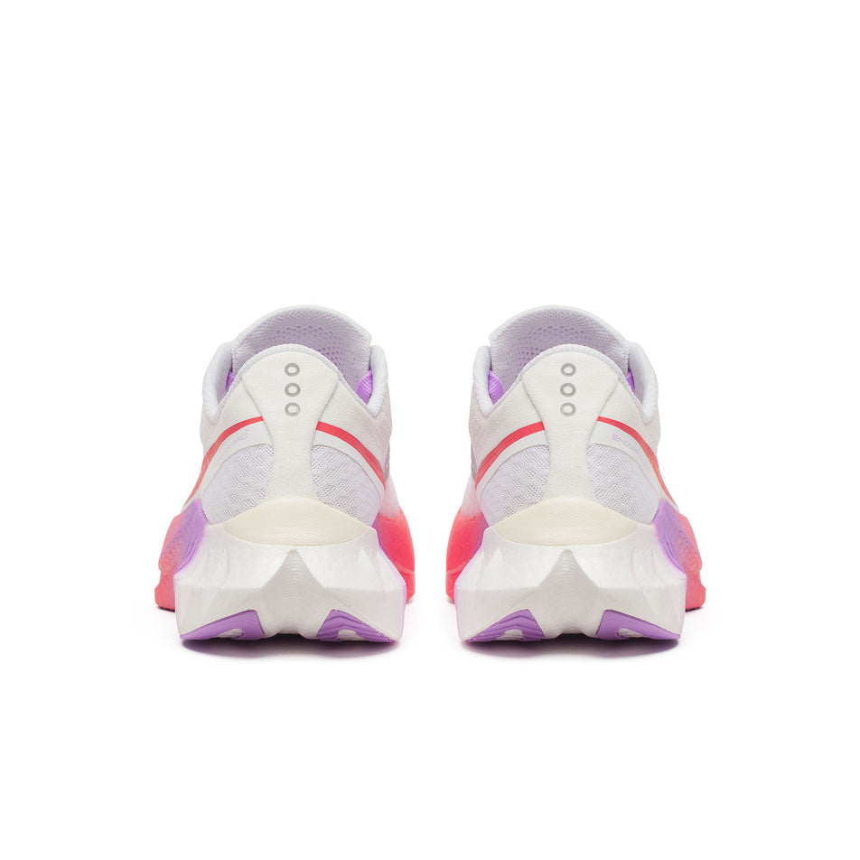 The back of a pair of Saucony Women's Endorphin Pro 4 Running Shoes in the White/Crocus colourway. (8654984544418)