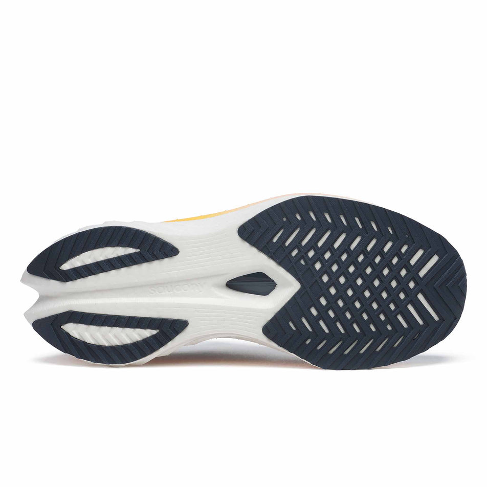 Outsole of the right shoe from a pair of Saucony Women's Endorphin Speed 4 Running Shoes in the Dusk/Peel colourway (8401861542050)