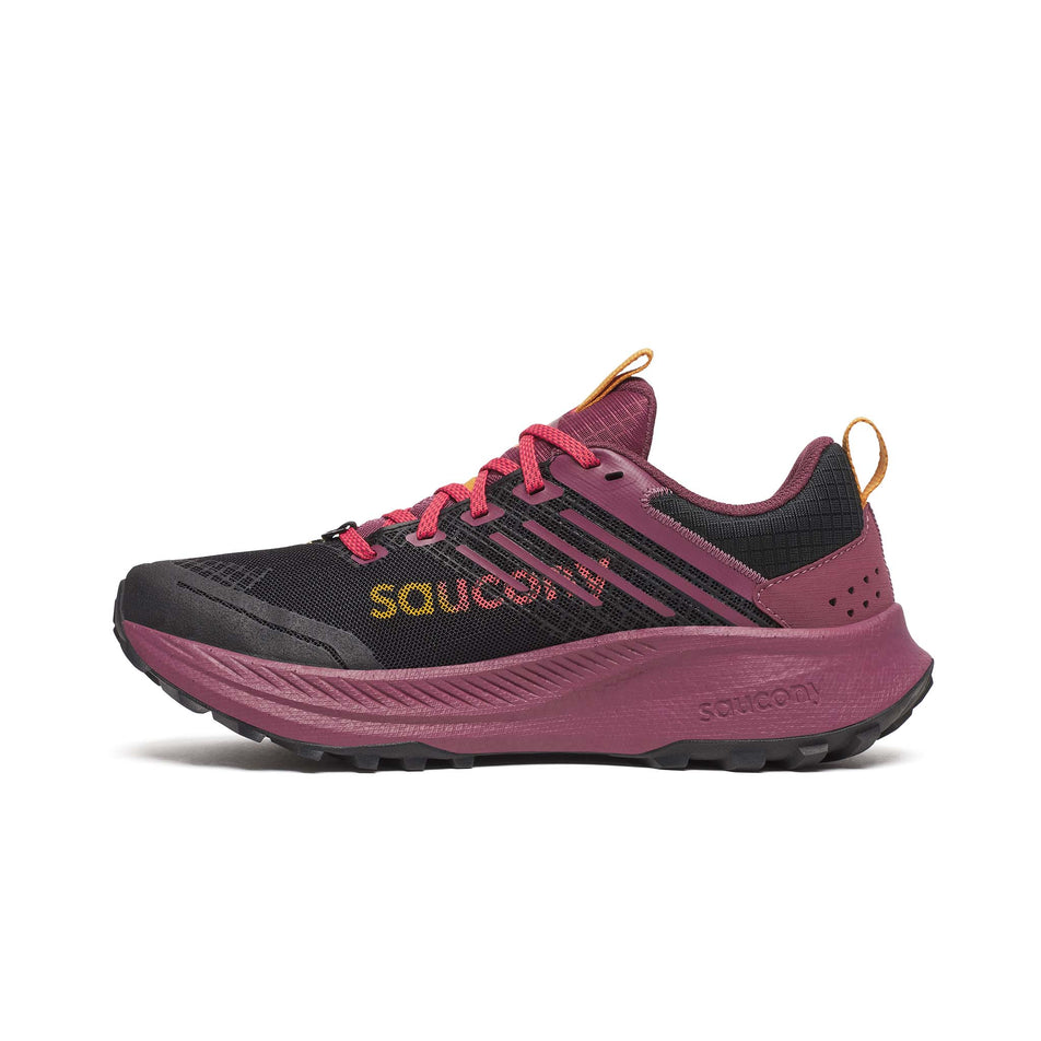 Medial view of the right shoe from a pair of Saucony Women's Ride TR2 Running Shoes in the Black/Terra colourway. (8655039004834)