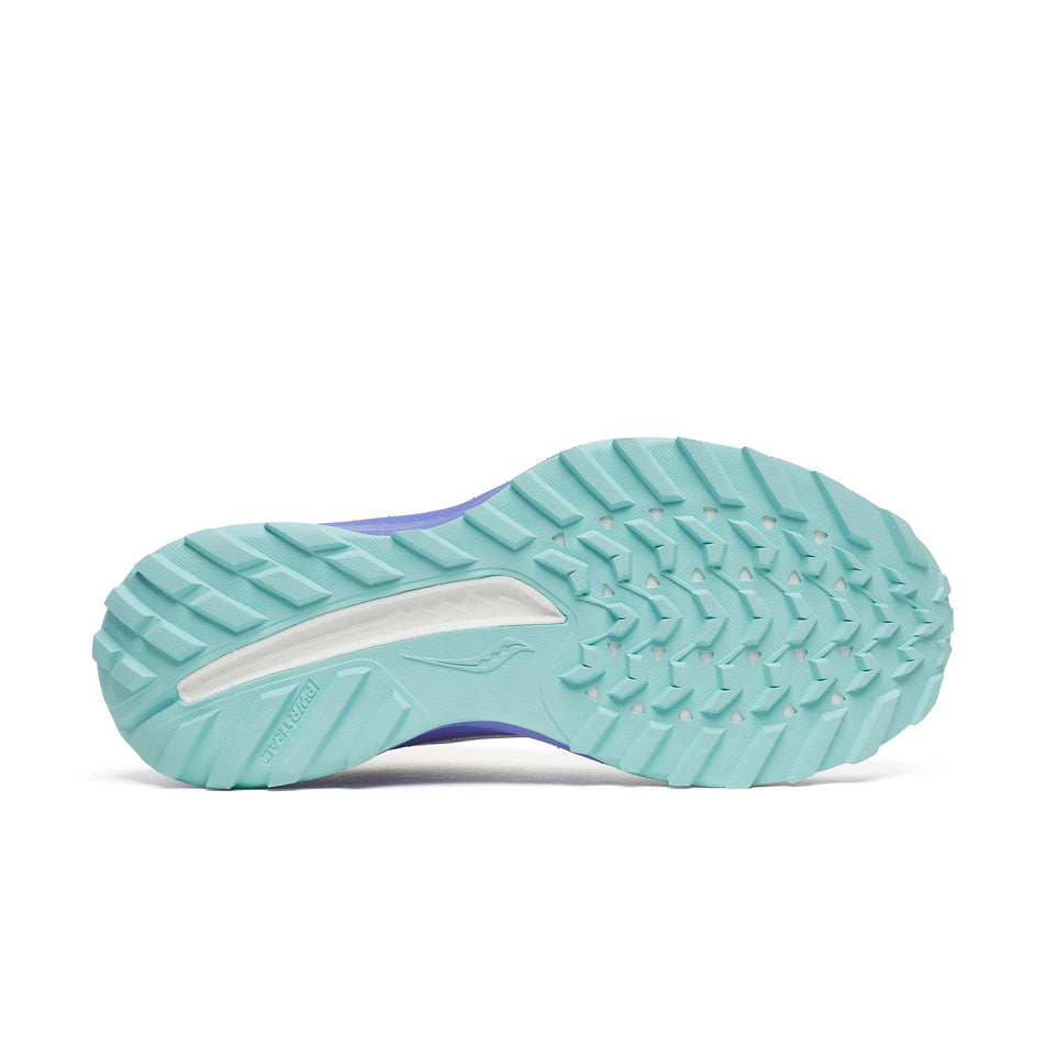 The outsole of the right shoe from a pair of Saucony Women's Ride TR2 Running Shoes in the White/Navy colourway.