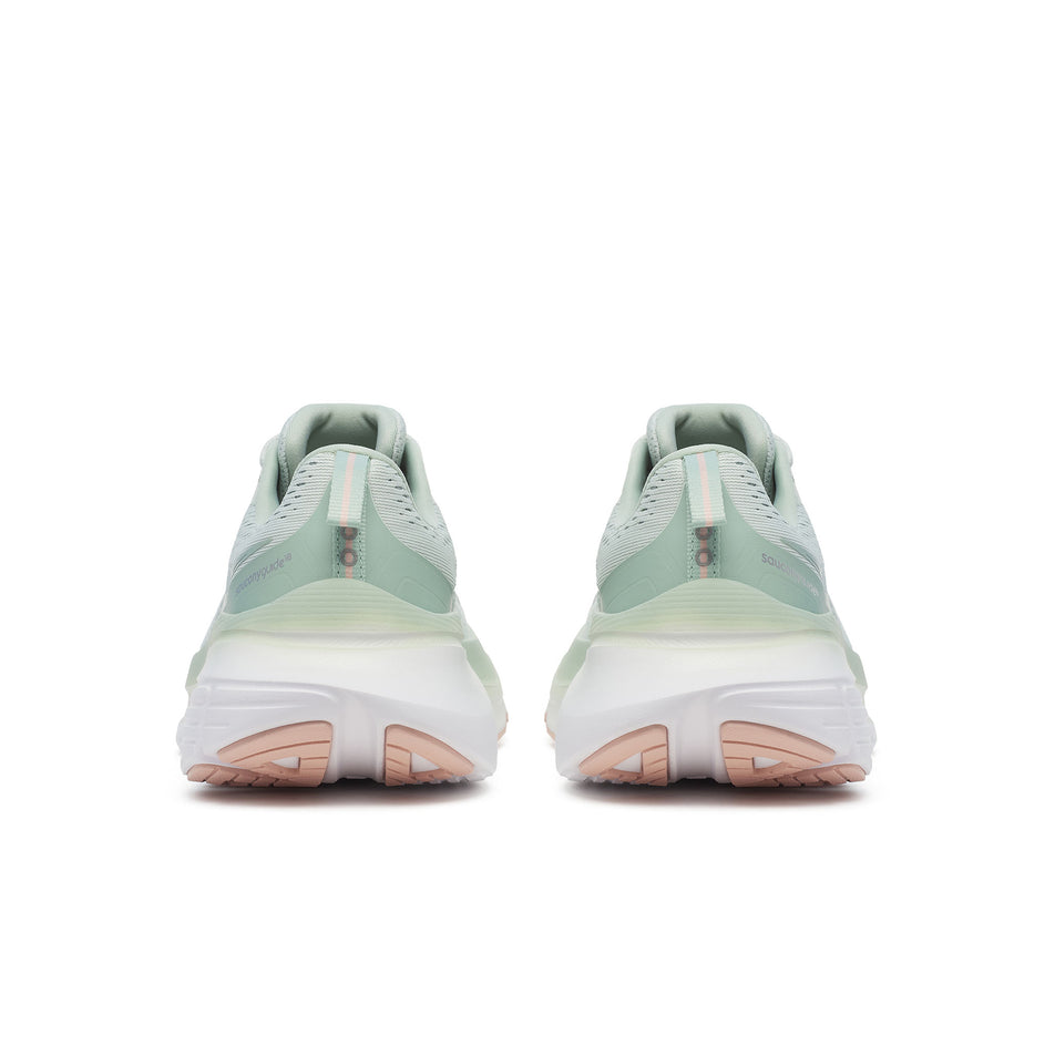 The back of a pair of Saucony Women's Guide 18 Running Shoes in the Mist/Aloe colourway. (8655033335970)