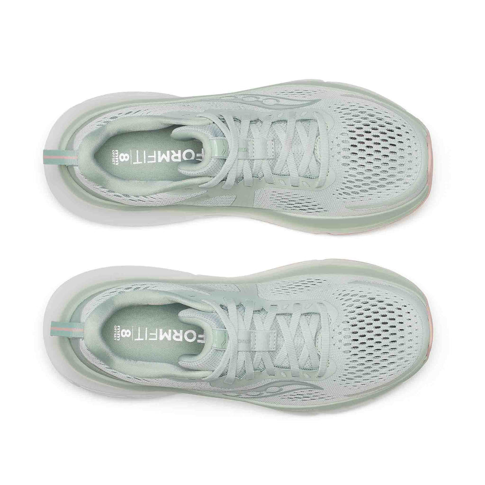 The upper of a pair of Saucony Women's Guide 18 Running Shoes in the Mist/Aloe colourway. (8655033335970)