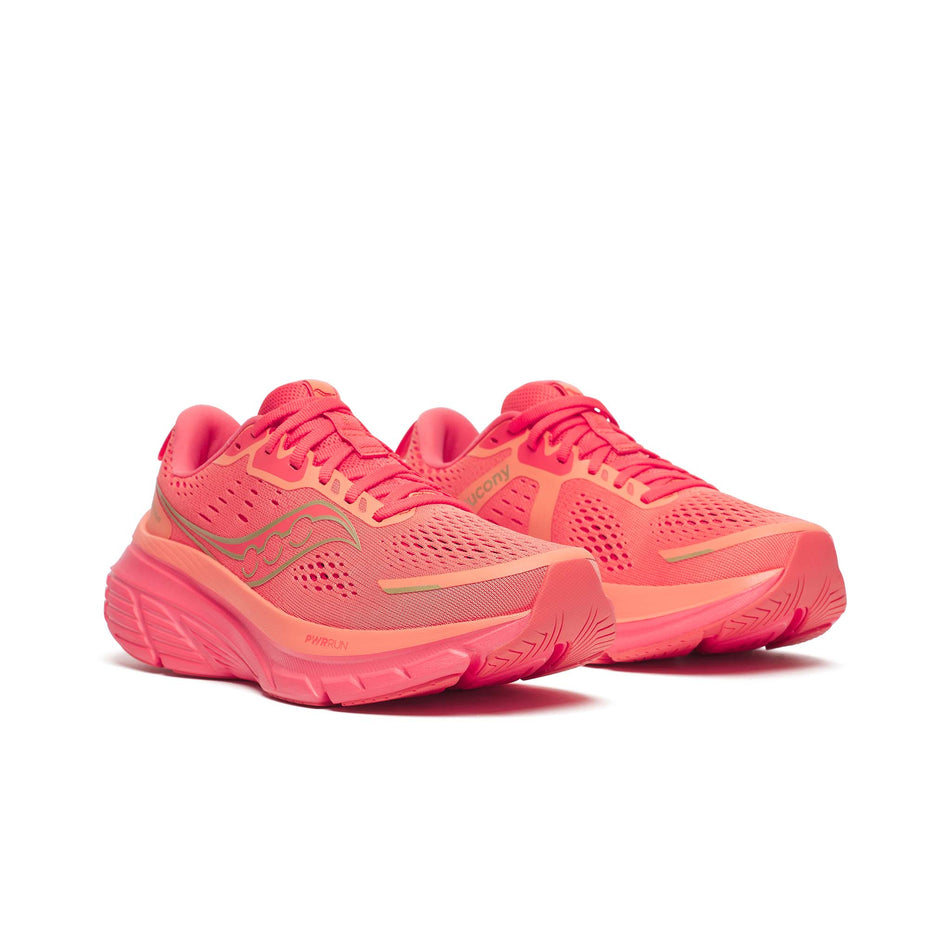 A pair of Saucony Women's Guide 18 Running Shoes in the Salmon/Coral colourway. (8655028846754)