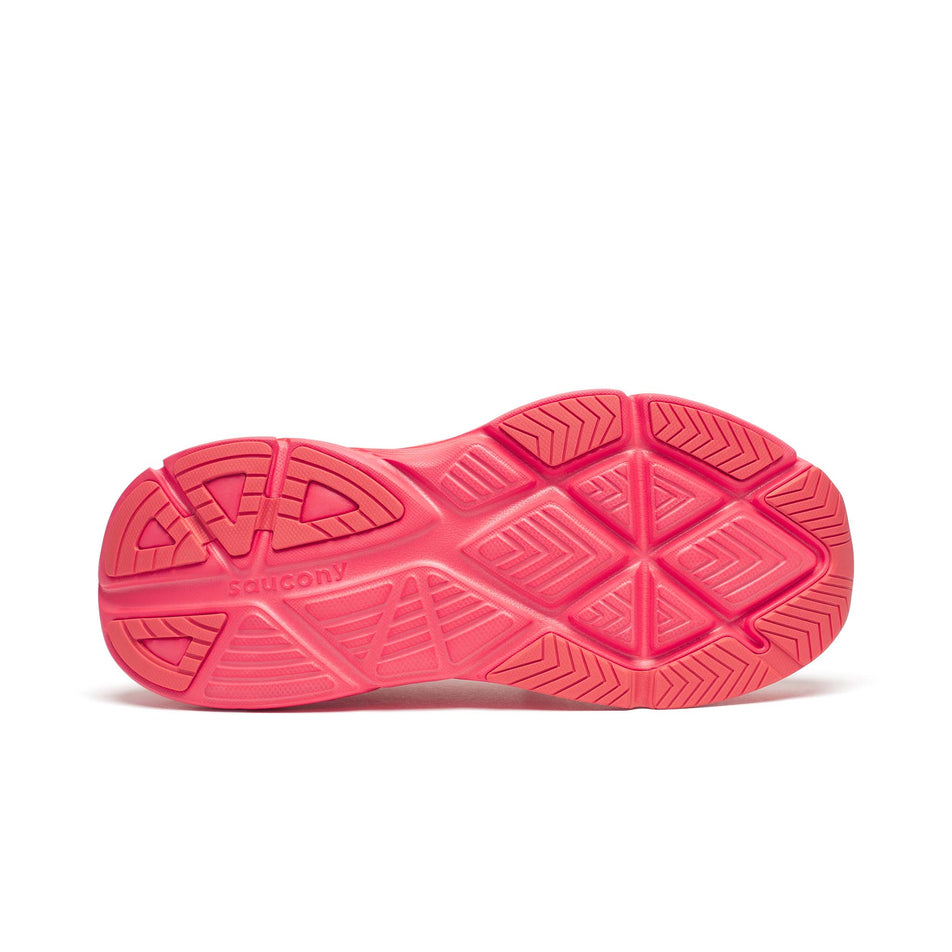 The outsole of the right shoe from a pair of Saucony Women's Guide 18 Running Shoes in the Salmon/Coral colourway. (8655028846754)