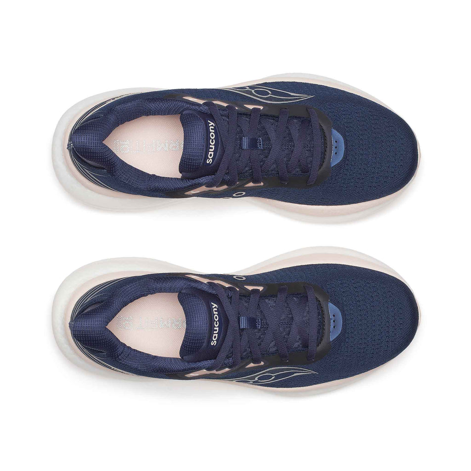 The upper of a pair of Saucony Women's Triumph 23 Running Shoes in the Navy/Cameo colourway. (8654990180514)