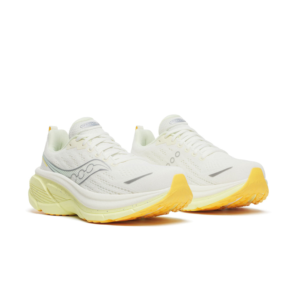 A pair of Saucony Women's Hurricane 25 Running Shoes in the Ivory/Tender colourway.