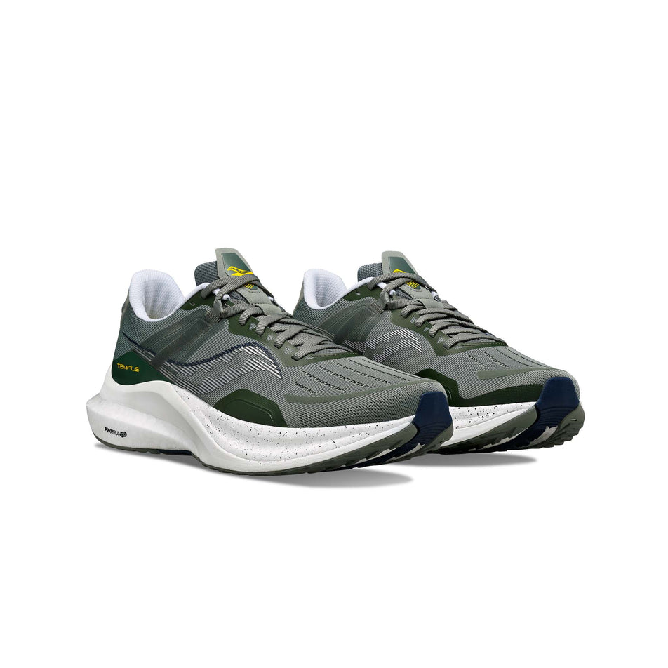 A pair of Saucony Men's Tempus Running Shoes in the Bough/White colourway (8164405215394)