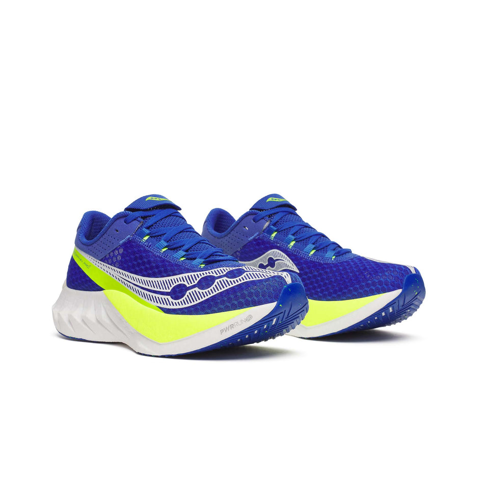 A pair of Saucony Men's Endorphin Pro 4 Running Shoes in the Lapis/Citron colourway. (8654179827874)