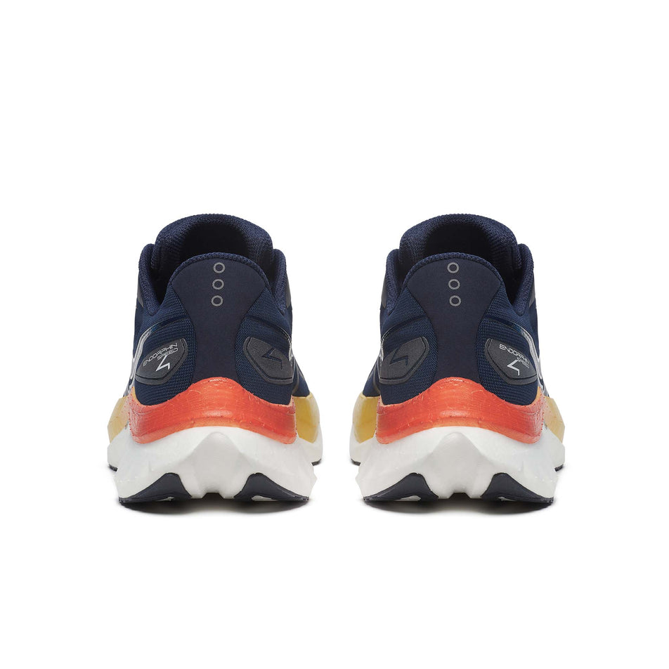 The back of a pair of Saucony Men's Endorphin Speed 4 Running Shoes in the Navy/Spice colourwayLateral side of the right shoe from a pair of Saucony Men's Endorphin Speed 4 Running Shoes in the Navy/Spice colourway (8401762189474)