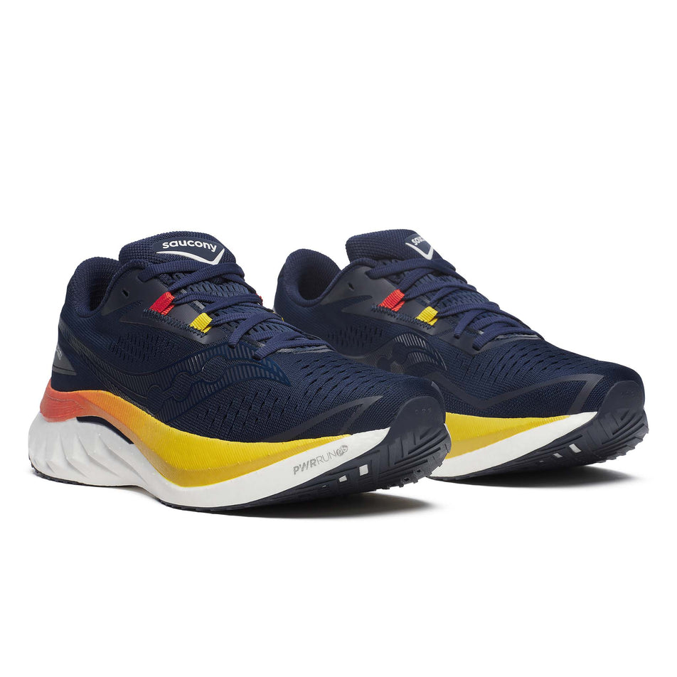 A pair of Saucony Men's Endorphin Speed 4 Running Shoes in the Navy/Spice colourway (8401762189474)