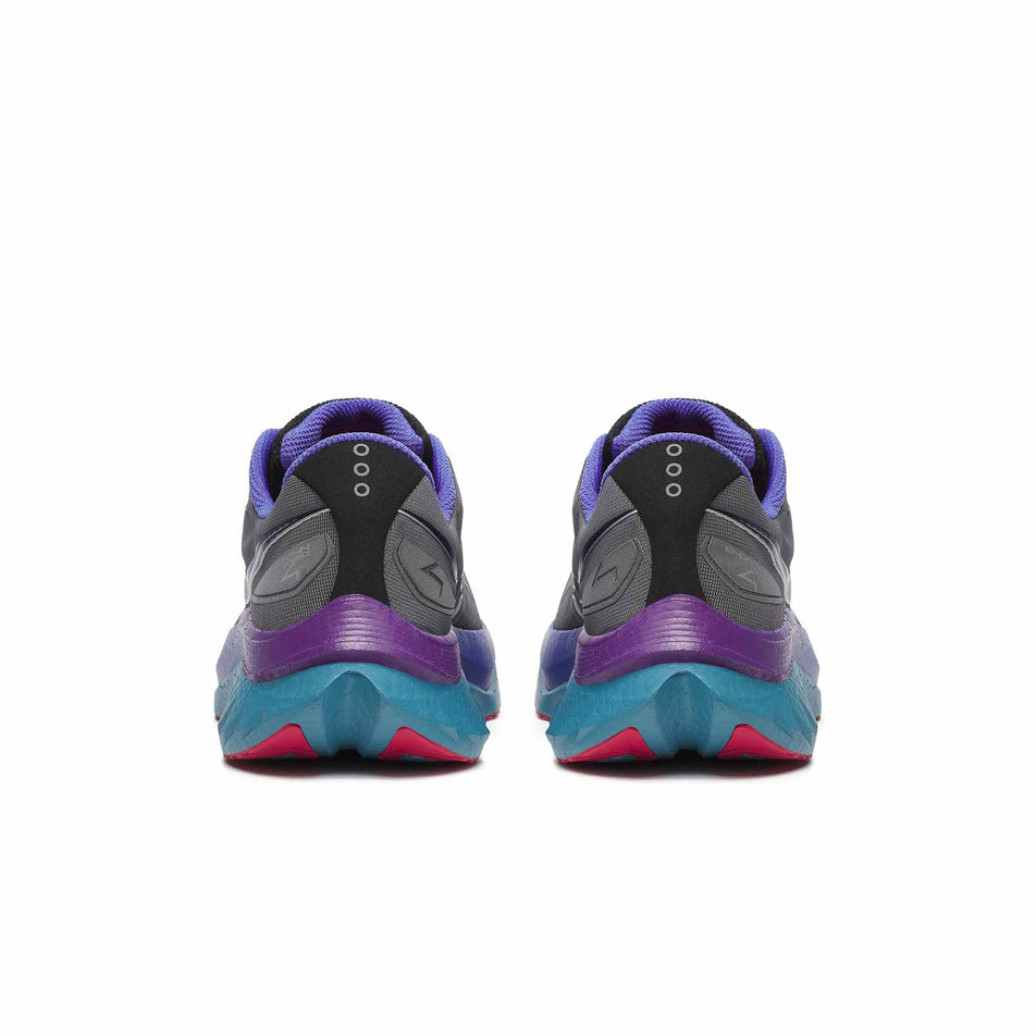 The back of a pair of Saucony Men's Endorphin Speed 4 Running Shoes in the Shadow colourway. (8561708597410)