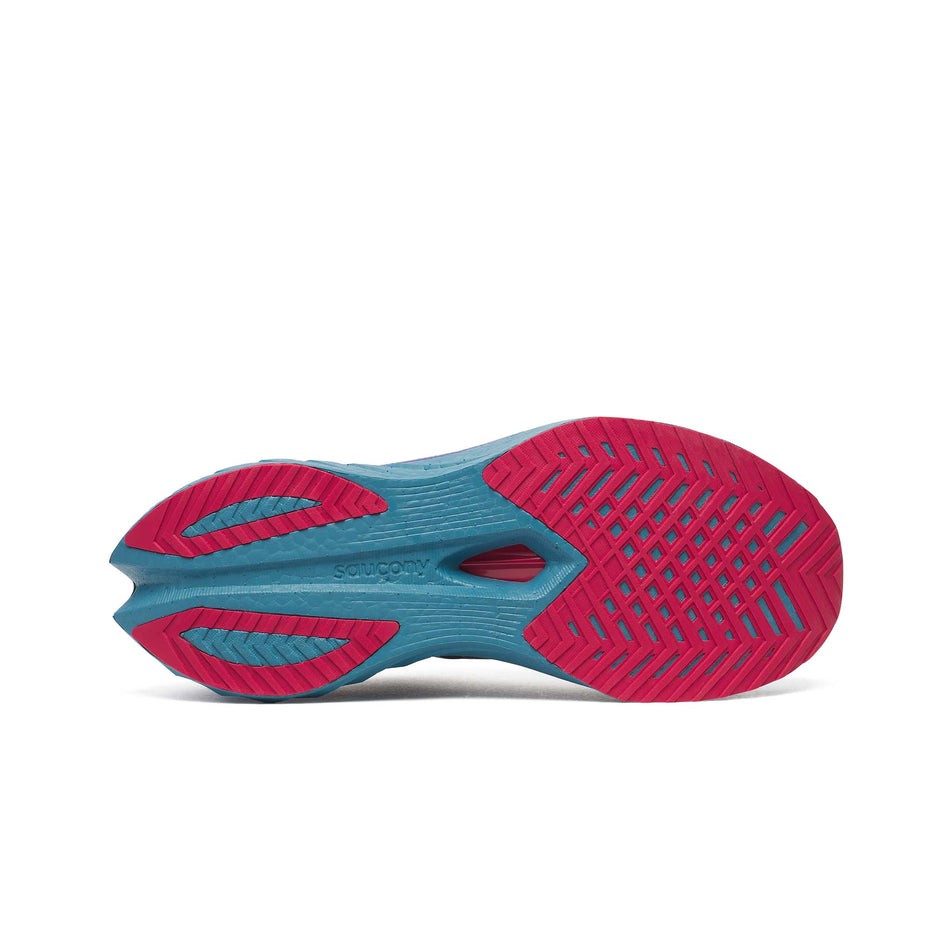 The outsole of the right shoe from a pair of Saucony Men's Endorphin Speed 4 Running Shoes in the Shadow colourway. (8561708597410)