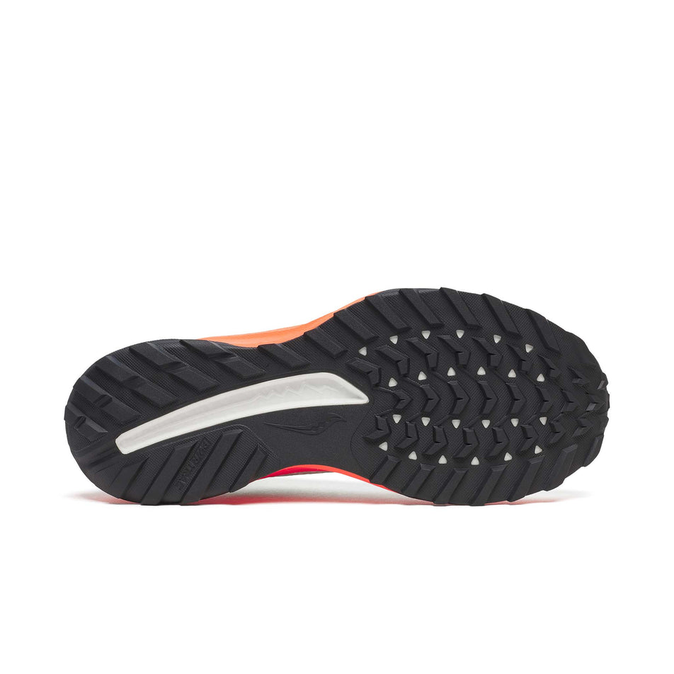 The outsole of the right shoe from a pair of Saucony Men's Ride TR2 Running Shoes in the White/Fire colourway.