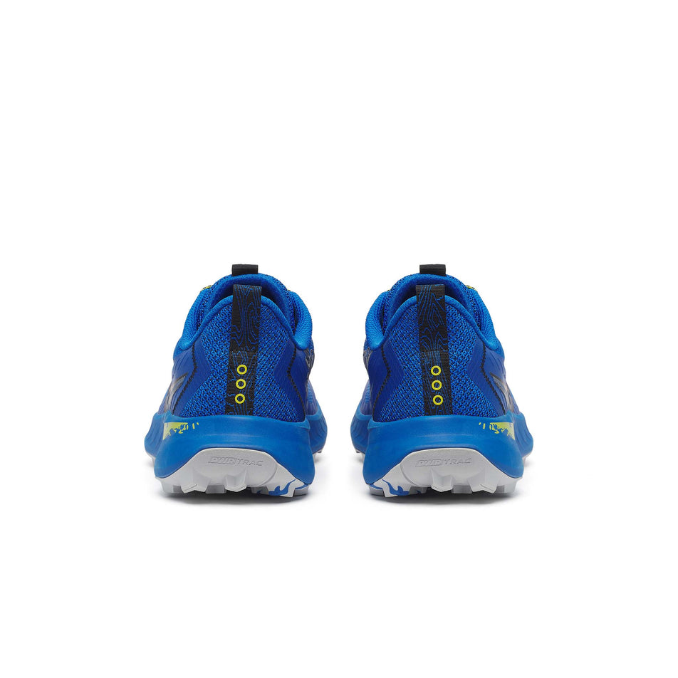 The back of a pair of Saucony Men's Peregrine 15 Running Shoes in the Skydiver/Pickle colourway. (8550704545954)