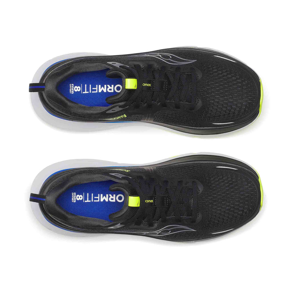 The uppers of a pair of Saucony Men's Guide 18 Running Shoes in the Black/Lapis colourway. (8654949941410)