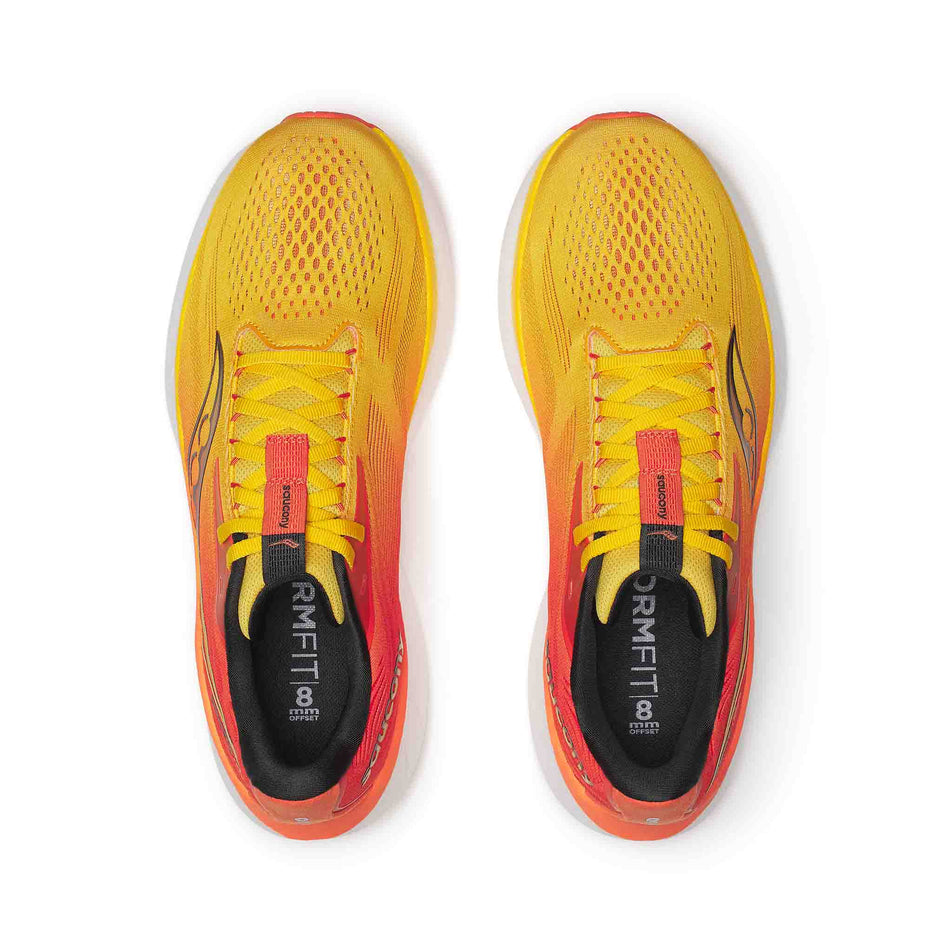 The uppers on a pair of Saucony Men's Ride 18 Running Shoes in the Pollen/Pepper colourway. (8561712038050)