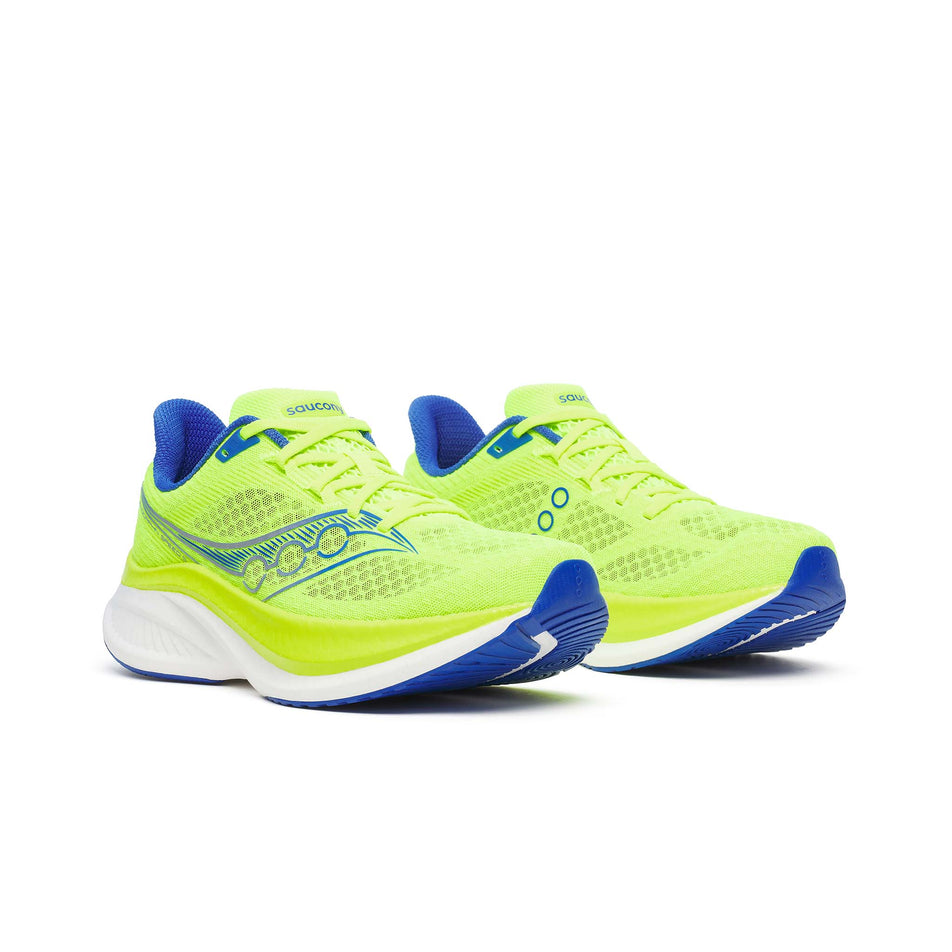 A pair of Saucony Men's Endorphin Speed 5 Running Shoes in the Citron/Lapis colourway. (8654226555042)